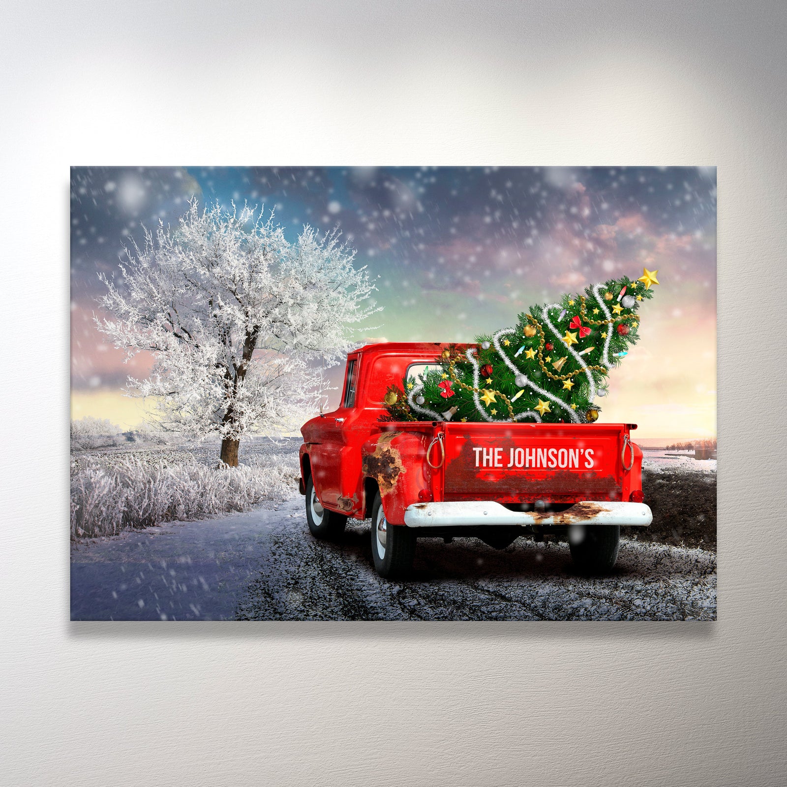 Christmas Old Truck Family Name Premium Canvas